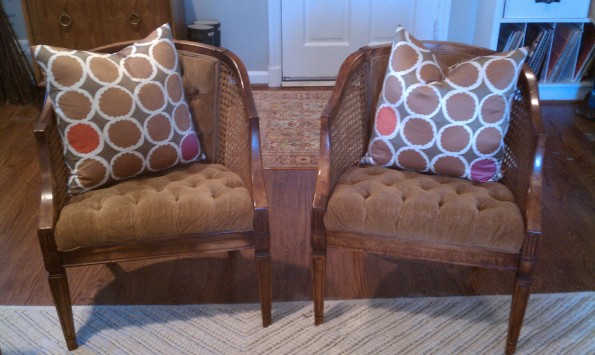 Wood can upholstered chairs 